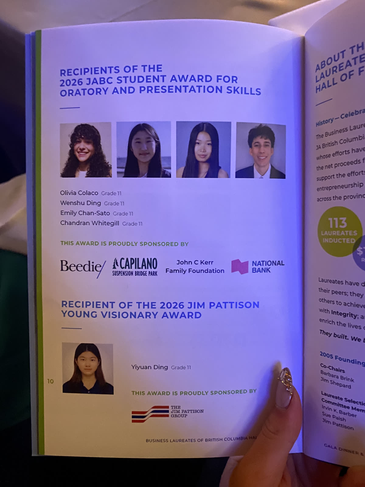 The printed BLBC Hall of Fame program, listing this year's JABC Oratory Award recipients